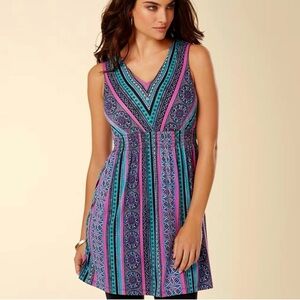 Soma Sleeveless Smocked Empire Waist Tunic Cultured Stripe size large